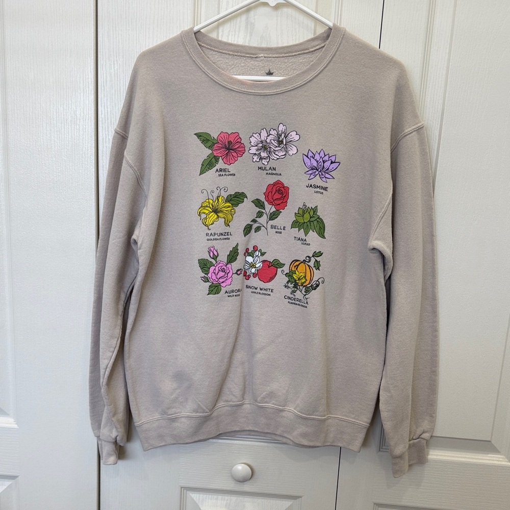 Disney Princess Floral Graphic Crewneck Sweatshirt - Light Taupe